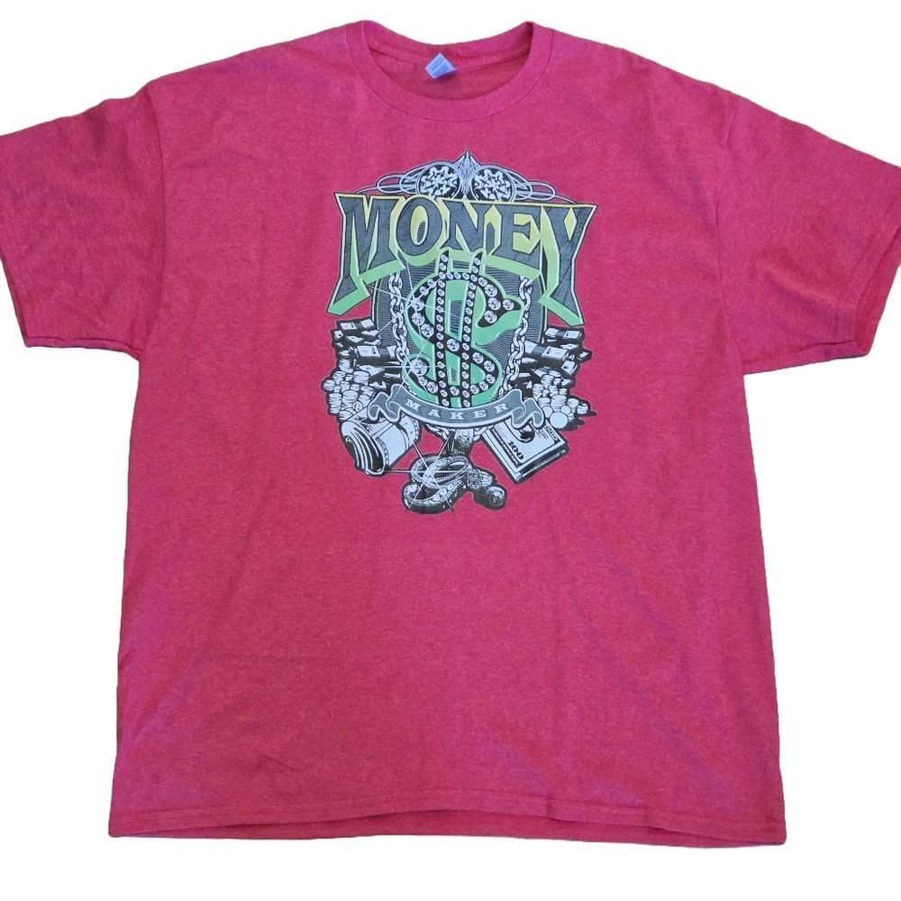 XL Red “Money Maker” Tee | Streetwear Graphic Shirt | Dollar Sign Bling